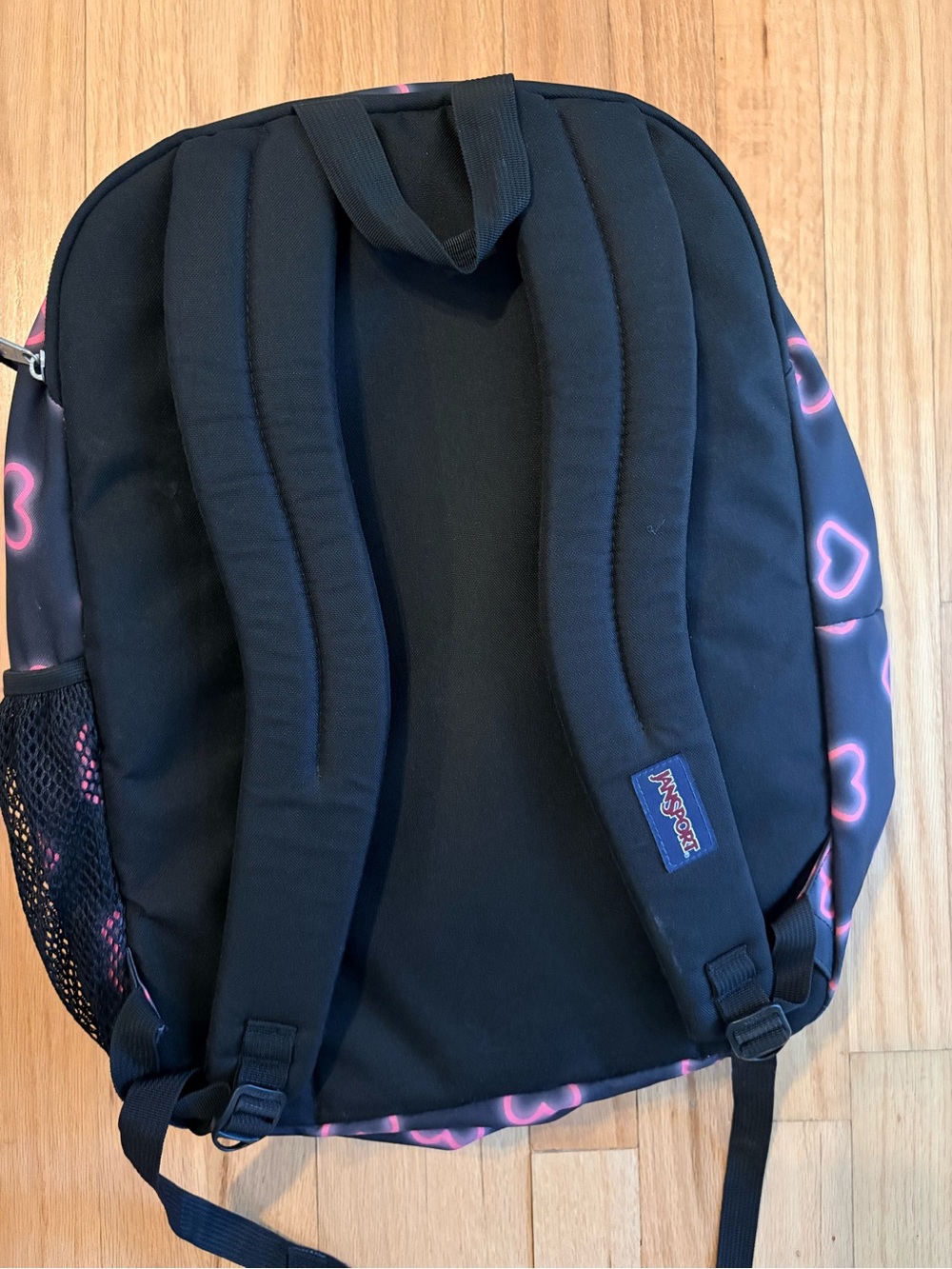 JanSport Big Student Laptop Backpack -- Black with Pink Hearts JS0A47JK - Picture 3 of 9